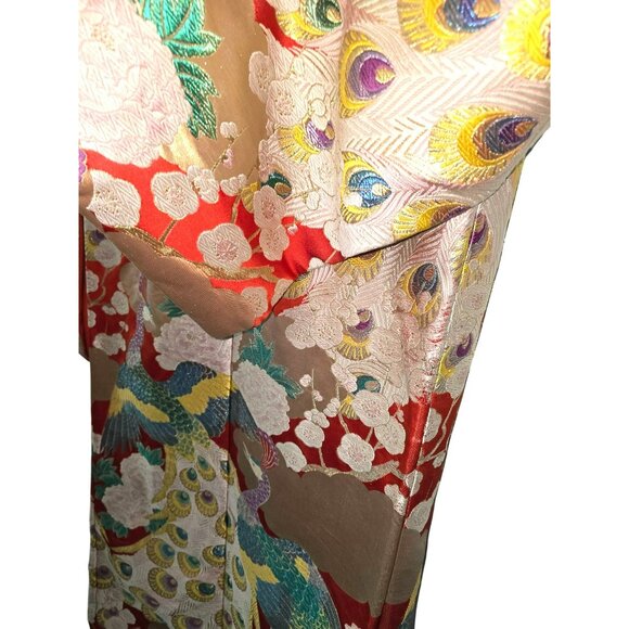 Vintage Japanese Kimono Ceremonial Uchikake Robe With Peacock & Crane Design - Picture 7 of 13